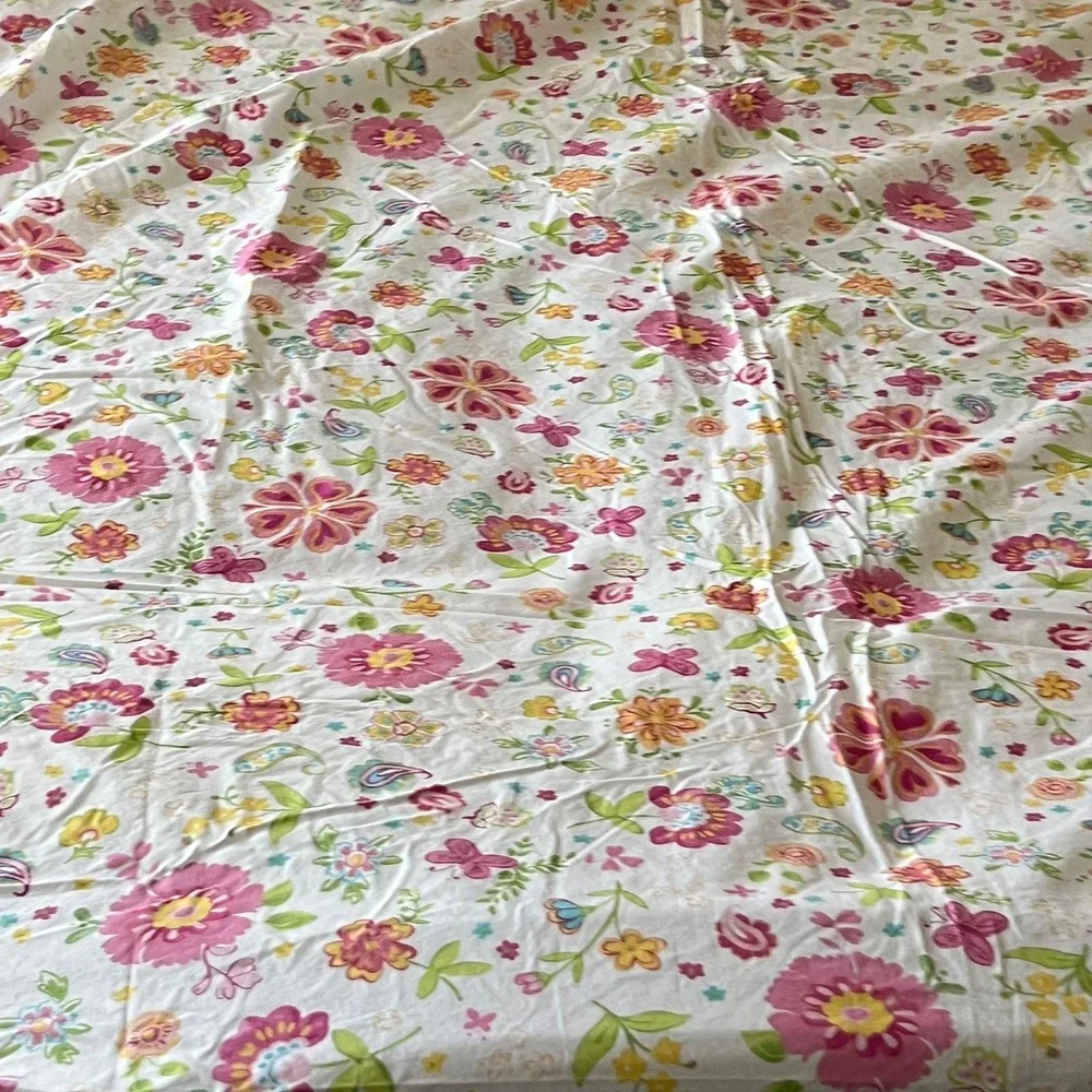 Vtg. Pottery Barn Kids Queen Sheet Set Cotton Floral Paisley Garden Party USA